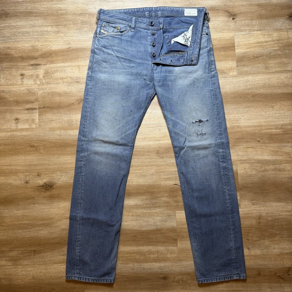 Diesel Koolter Jeans Men 34x32 Blue Slim Tapered Distressed Patina Wash 0802F